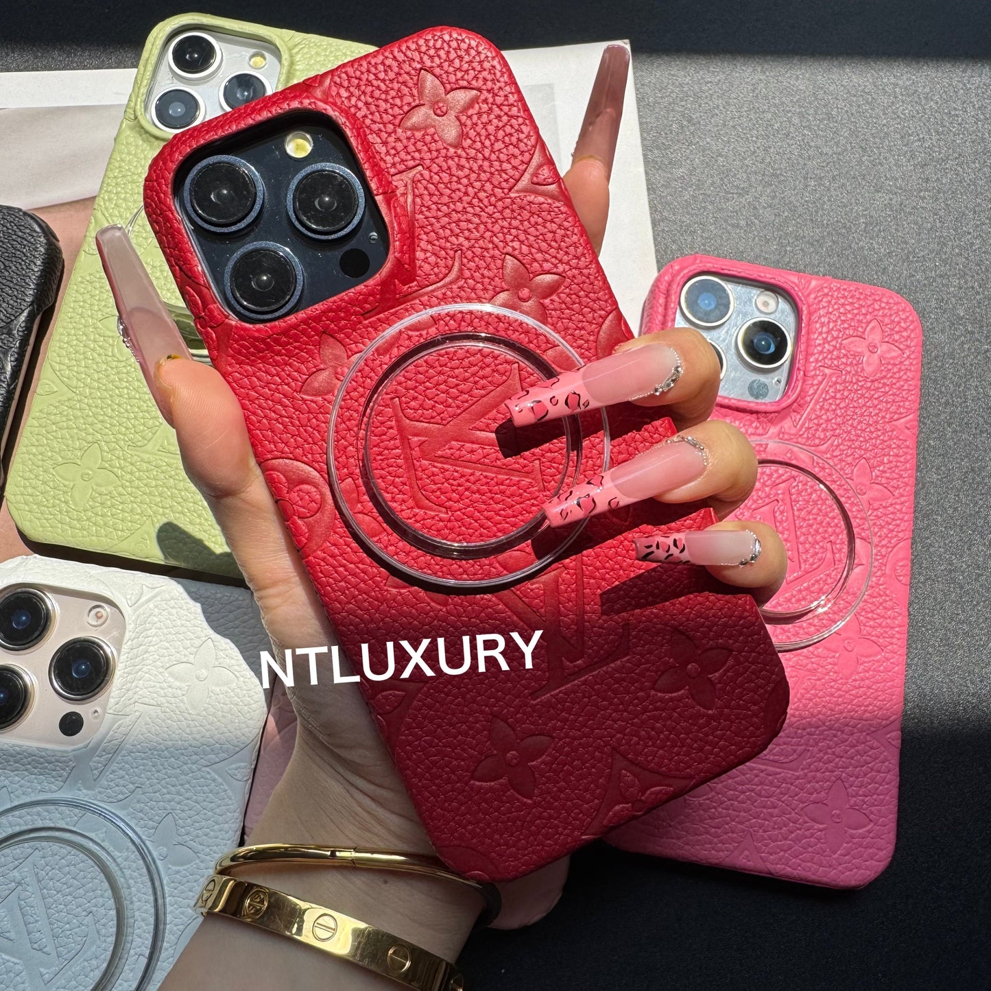 Litchi Leather Love iPhone Case with Magsafe Holder