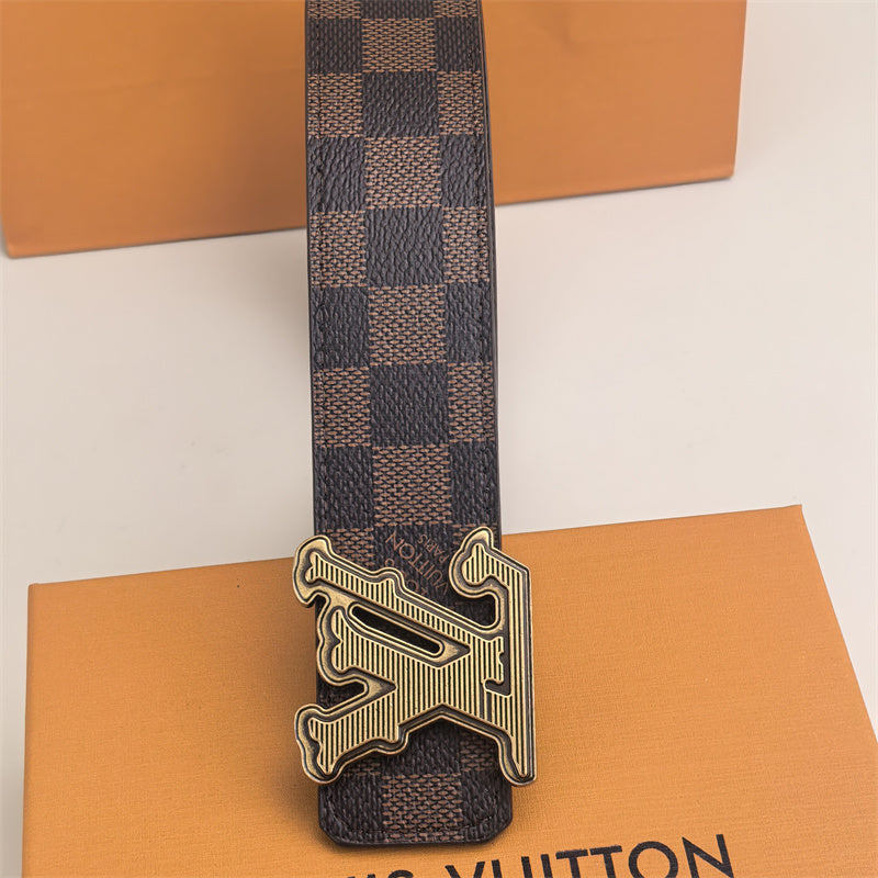 Horizontal Textured Buckle Belt (Brown Latticed)