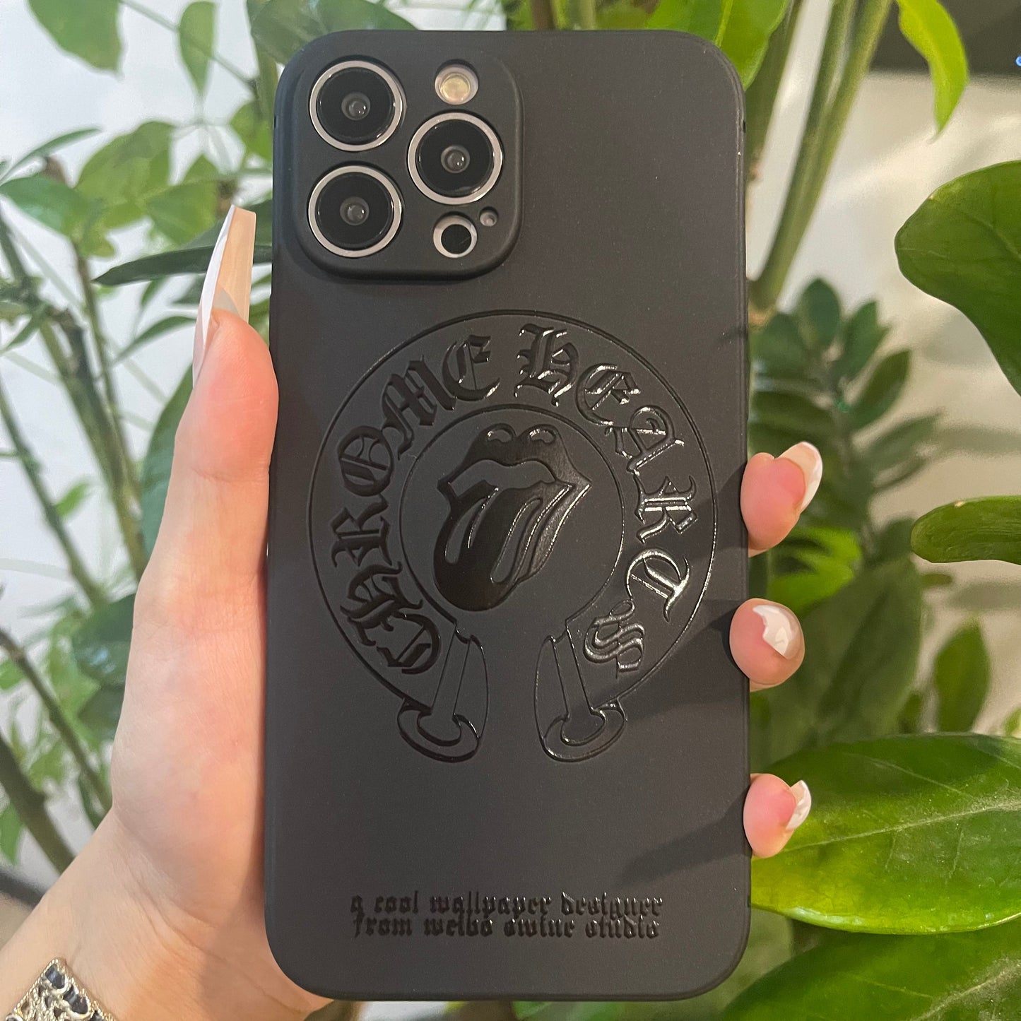 Coque de téléphone noire tendance (Cœur et lèvres)