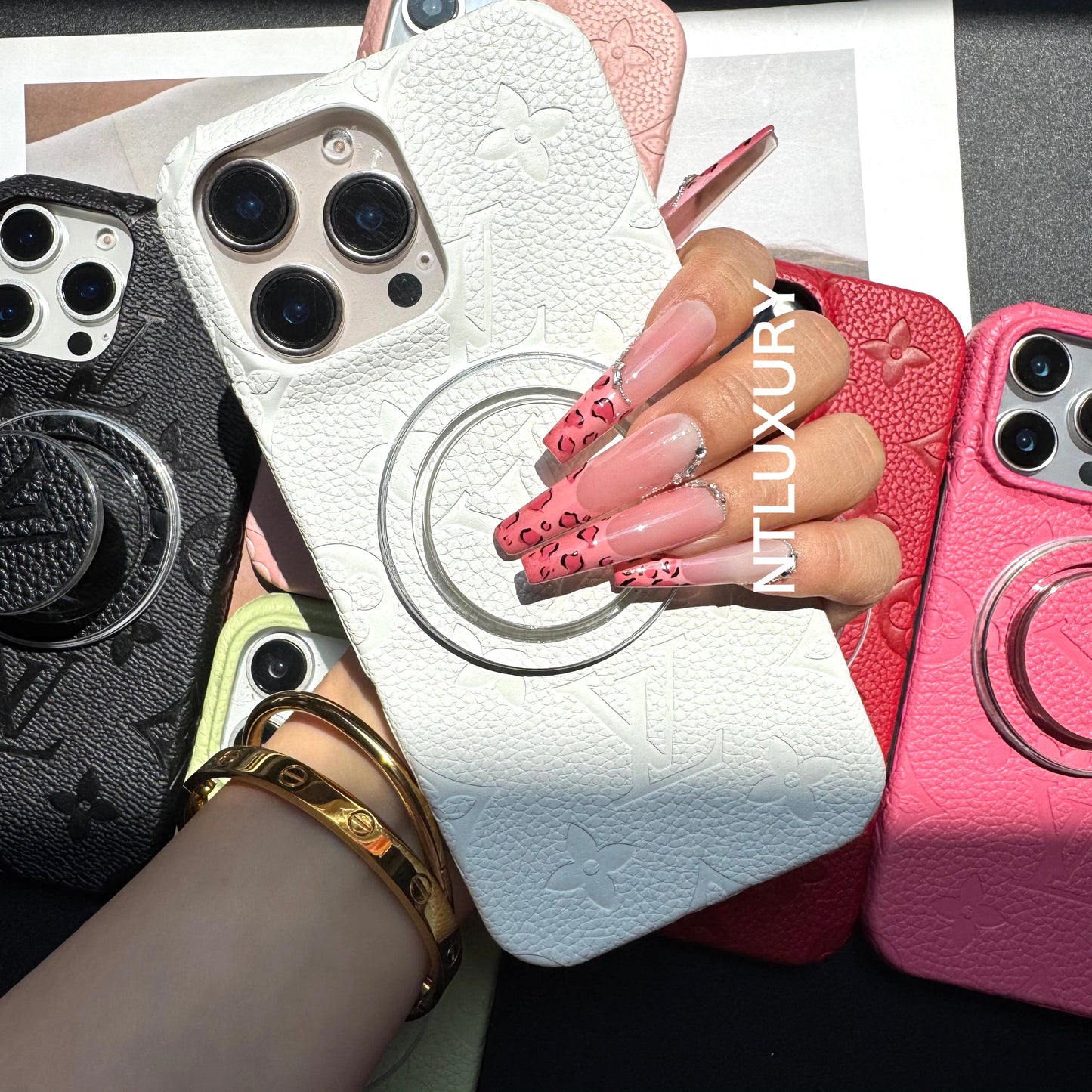 Litchi Leather Love iPhone Case with Magsafe Holder