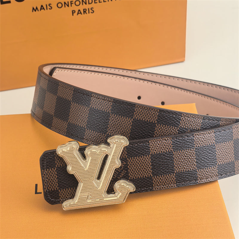 Horizontal Textured Buckle Belt (Brown Latticed)
