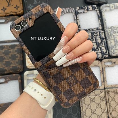 Vintage Floral Case For Z-Flip Series with Pocket (Brown Latticed)