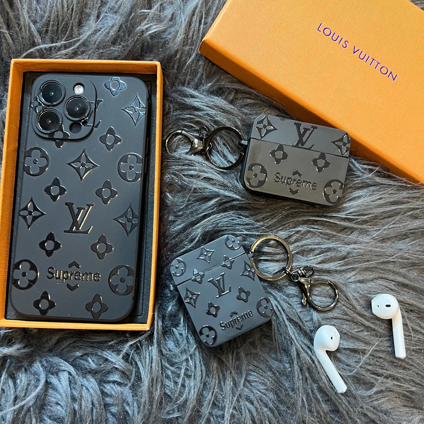 Black Trendy Airpods Case ( Full M Love)