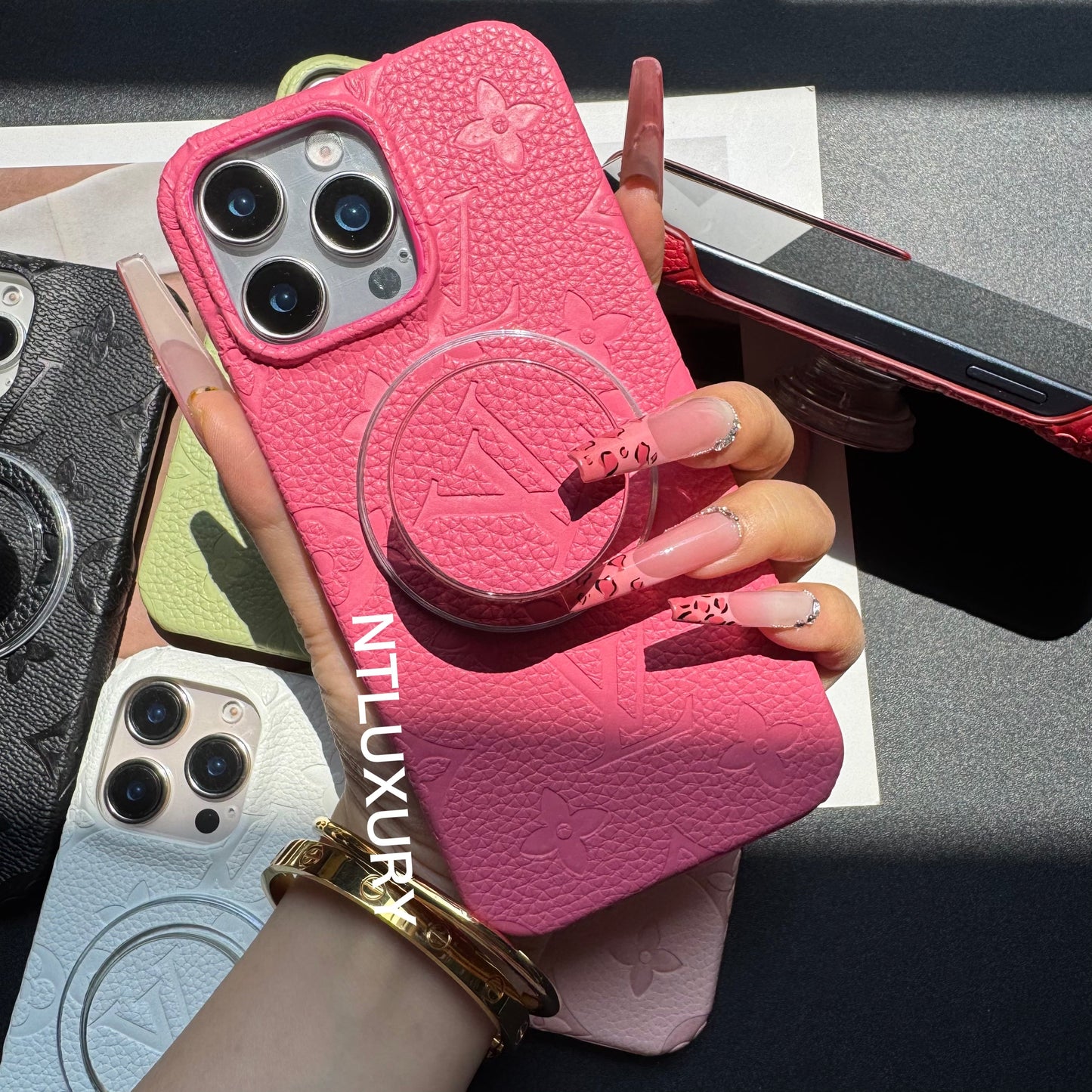 Litchi Leather Love iPhone Case with Magsafe Holder