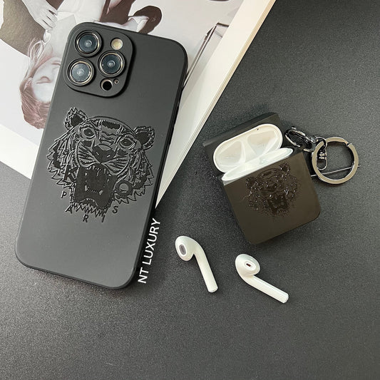 Black Trendy Airpods Case ( Tiger )