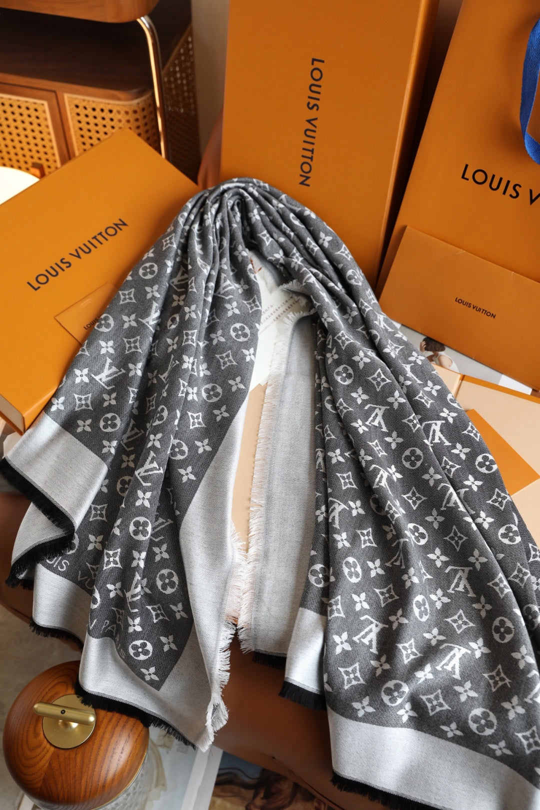 Grey Love Square Silk Scarf