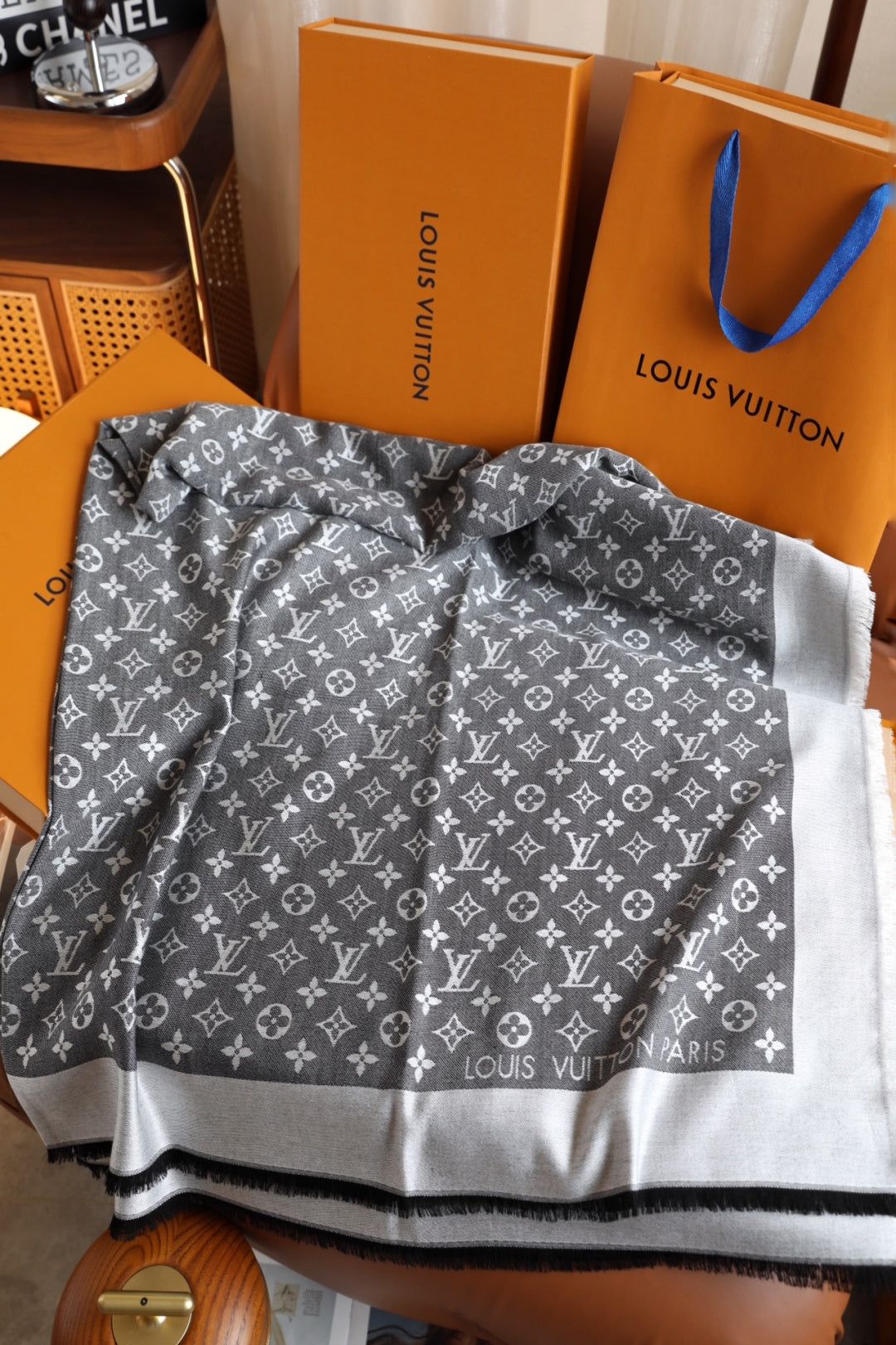 Grey Love Square Silk Scarf