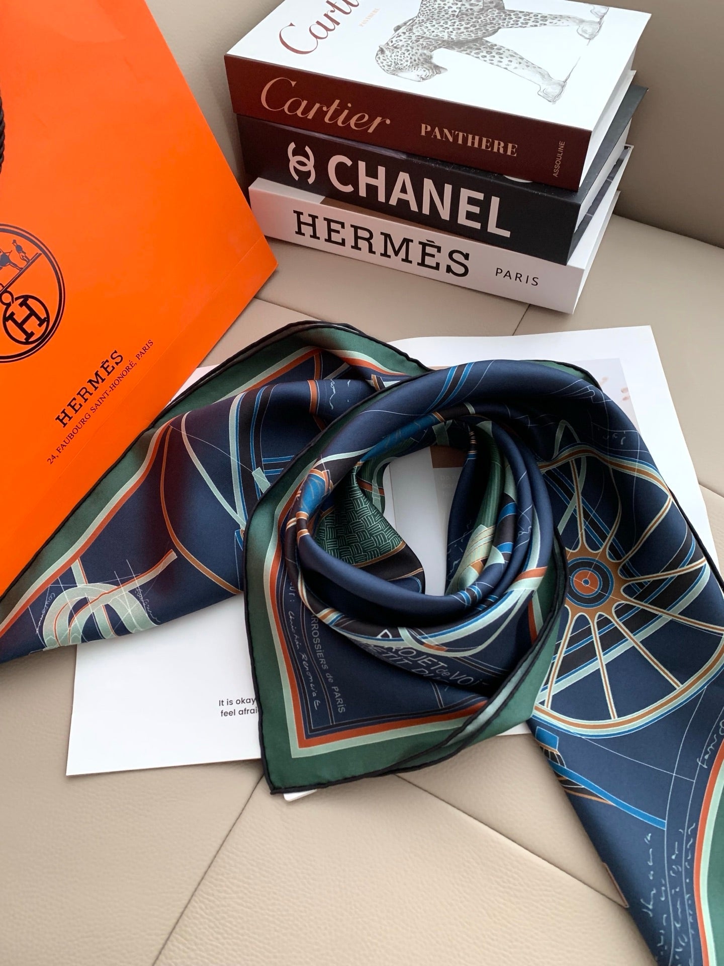 Painting Horse Silk Scarf （Blue)