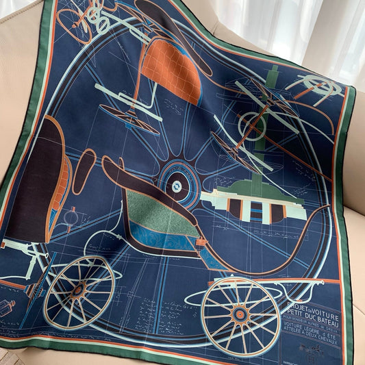 Painting Horse Silk Scarf （Blue)