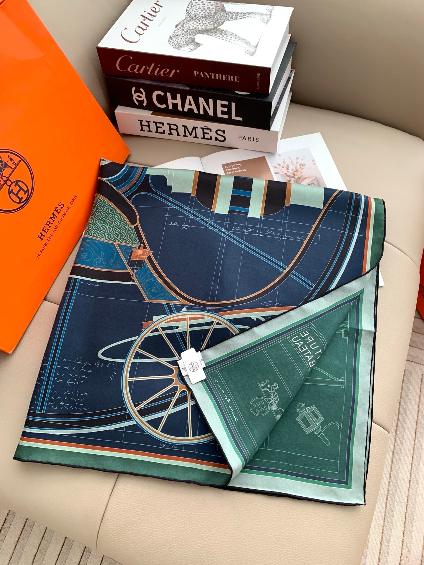 Painting Horse Silk Scarf （Blue)