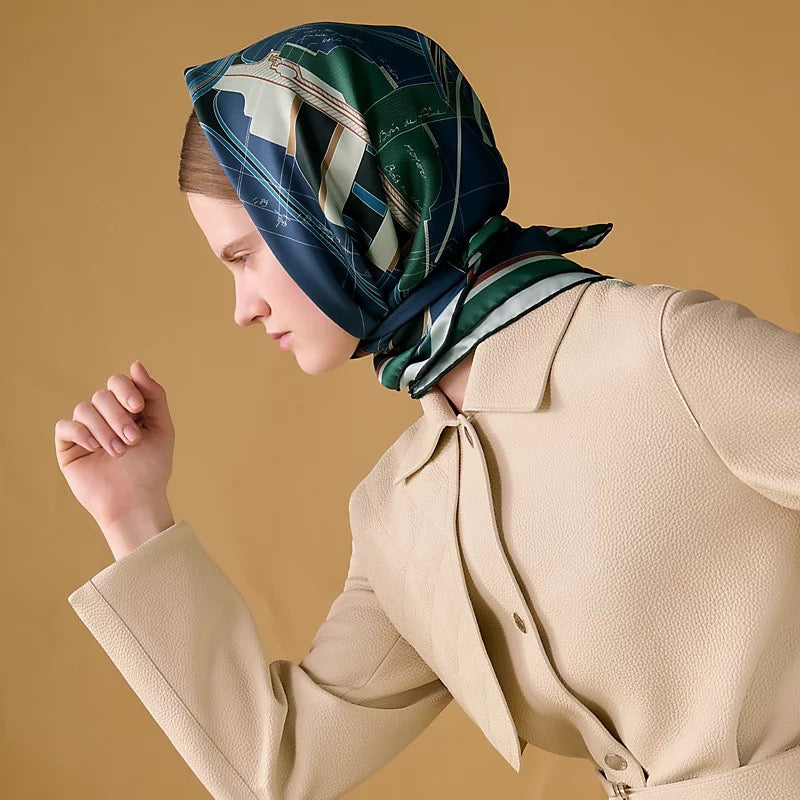 Painting Horse Silk Scarf （Blue)