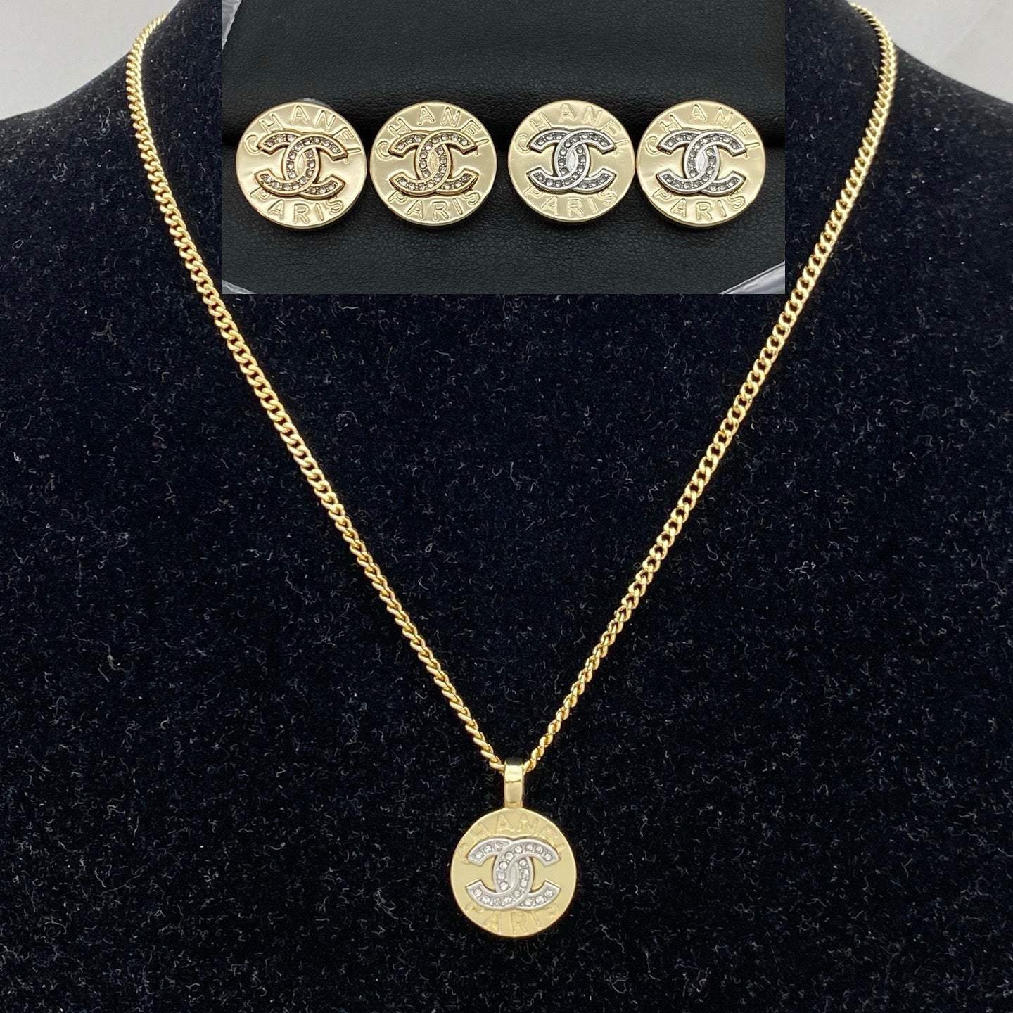 Cute Button Earring Stud & Necklace 2 Set