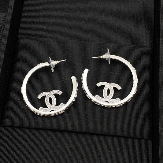 Cute Silver CC Hoop Earring