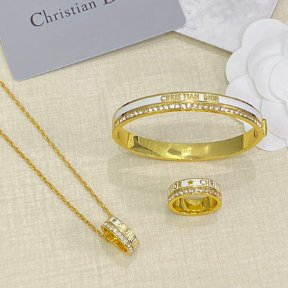 Enamel Dove Design Jewelry 3 Set (Ring+Bracelet +Necklace) - White