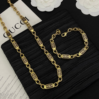 Good Vintage Chain Design 2 Set ( Bracelet +Necklace) -Gold