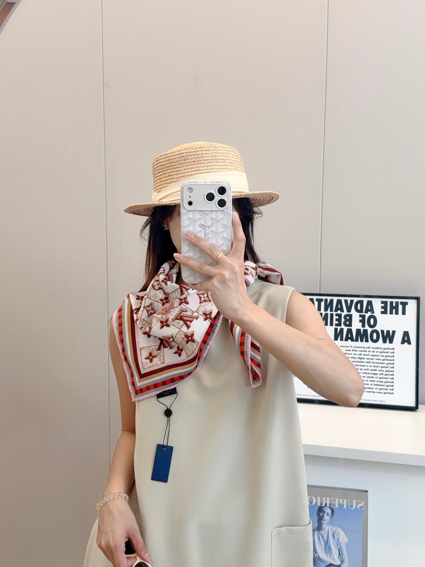 Chessboard Love Long Silk Scarf (Red)