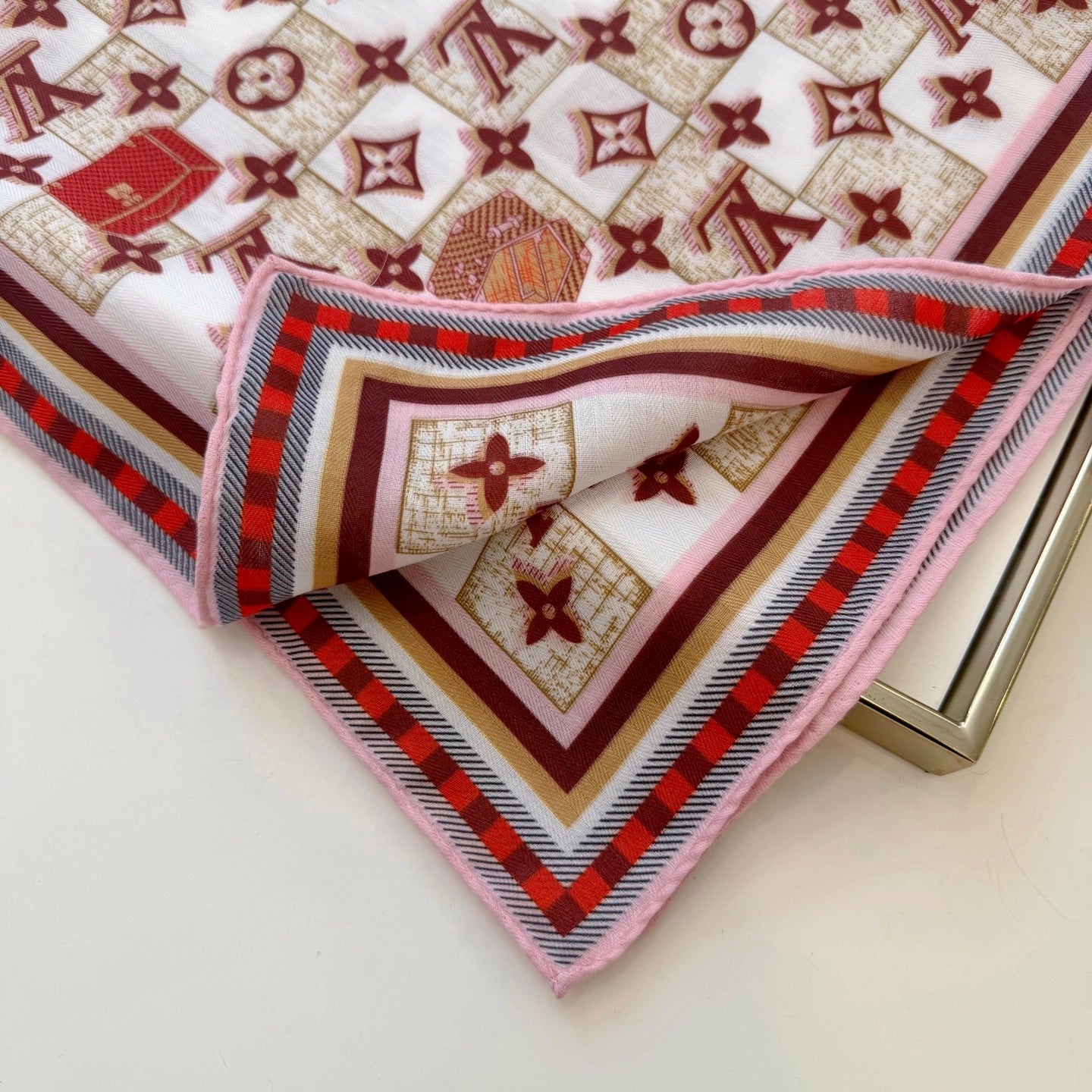 Chessboard Love Long Silk Scarf (Red)