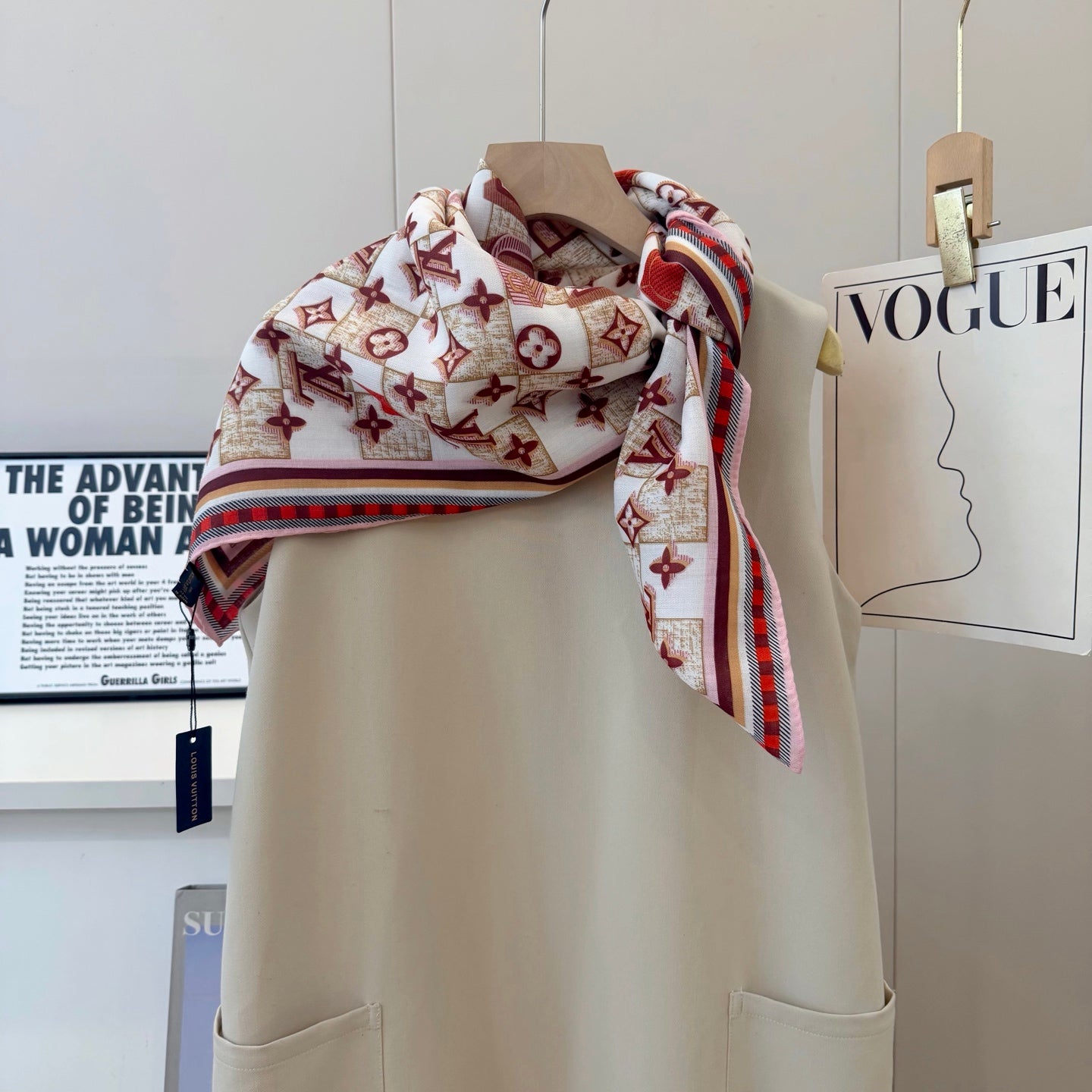Chessboard Love Long Silk Scarf (Red)
