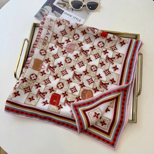 Chessboard Love Long Silk Scarf (Red)
