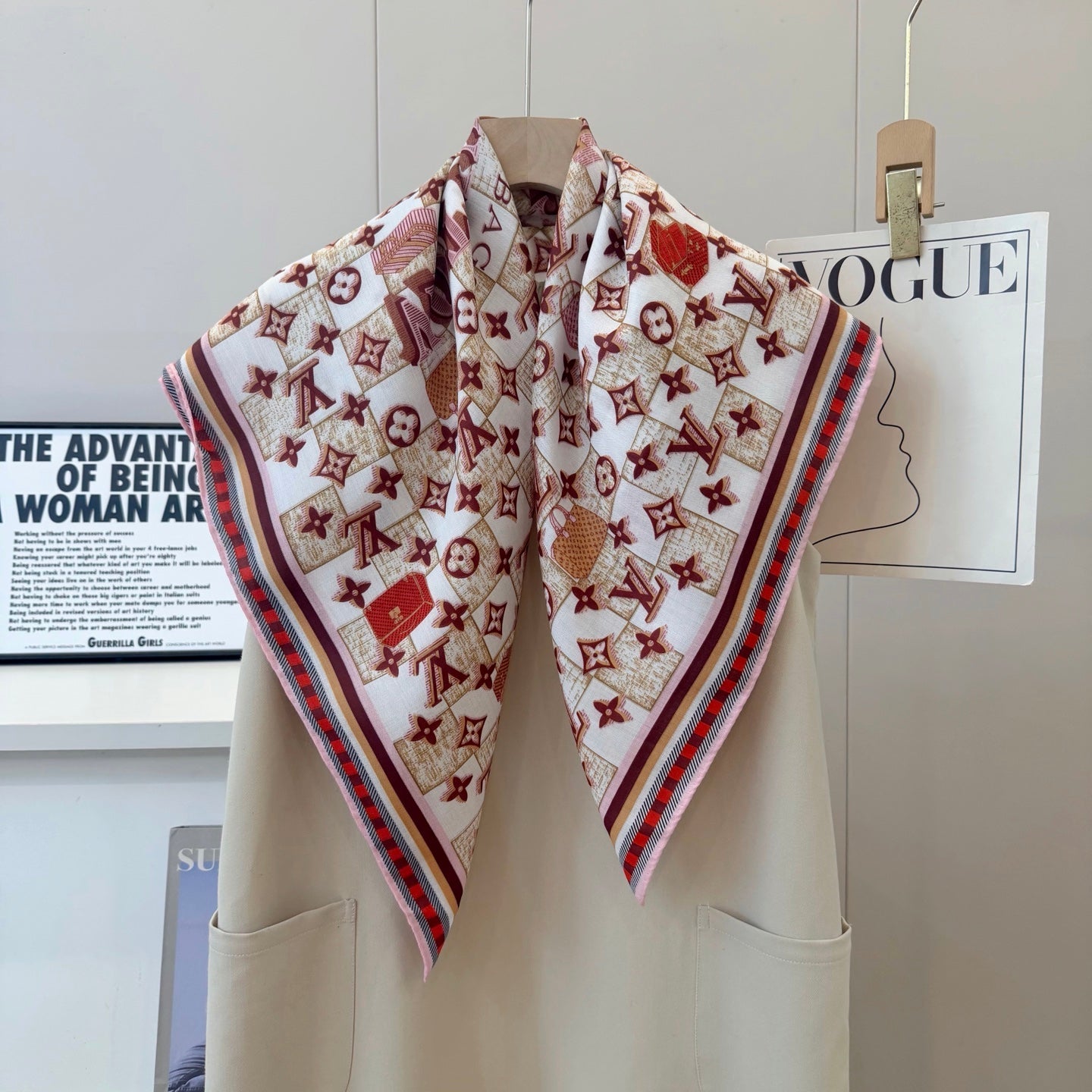 Chessboard Love Long Silk Scarf (Red)