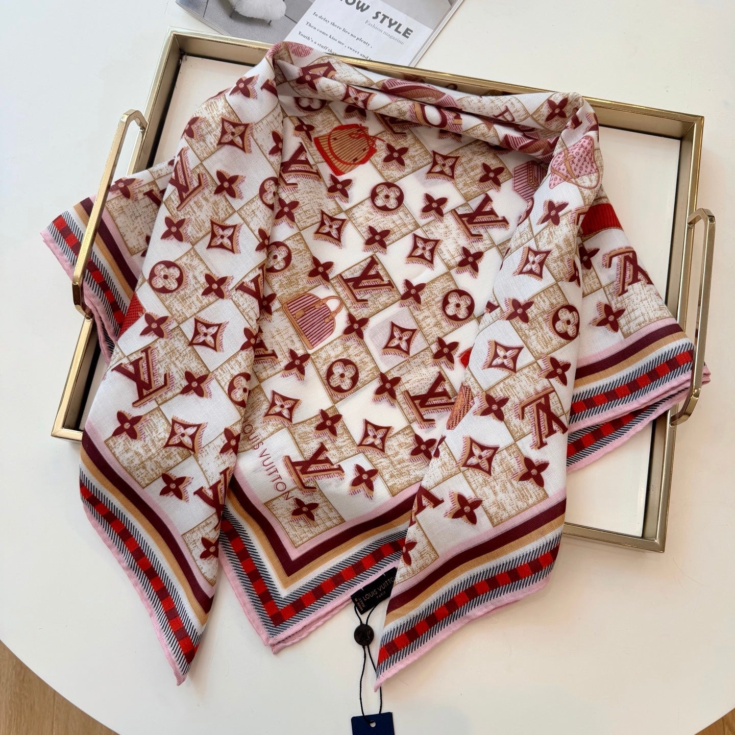 Chessboard Love Long Silk Scarf (Red)