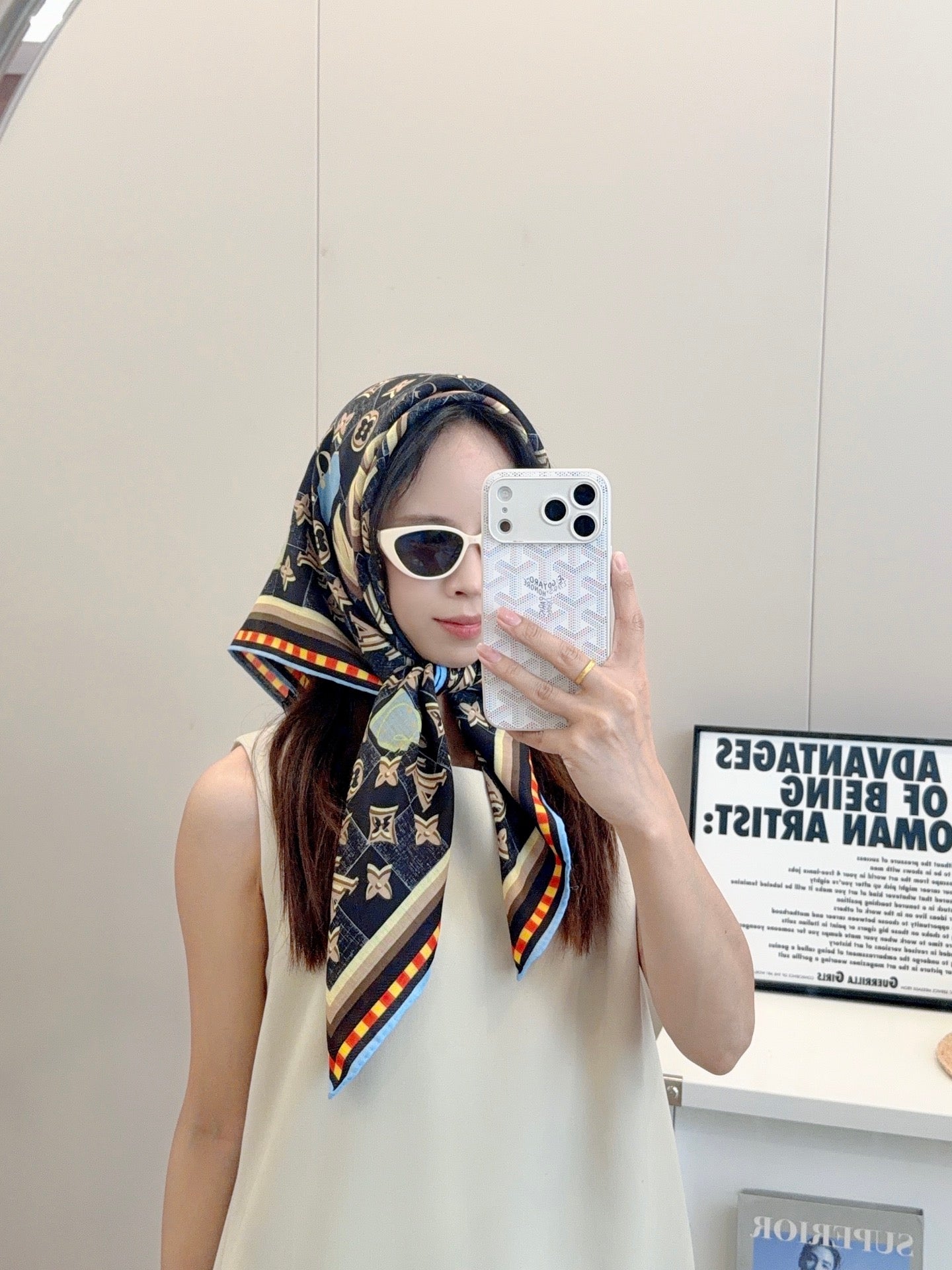 Chessboard Love Long Silk Scarf (Black)
