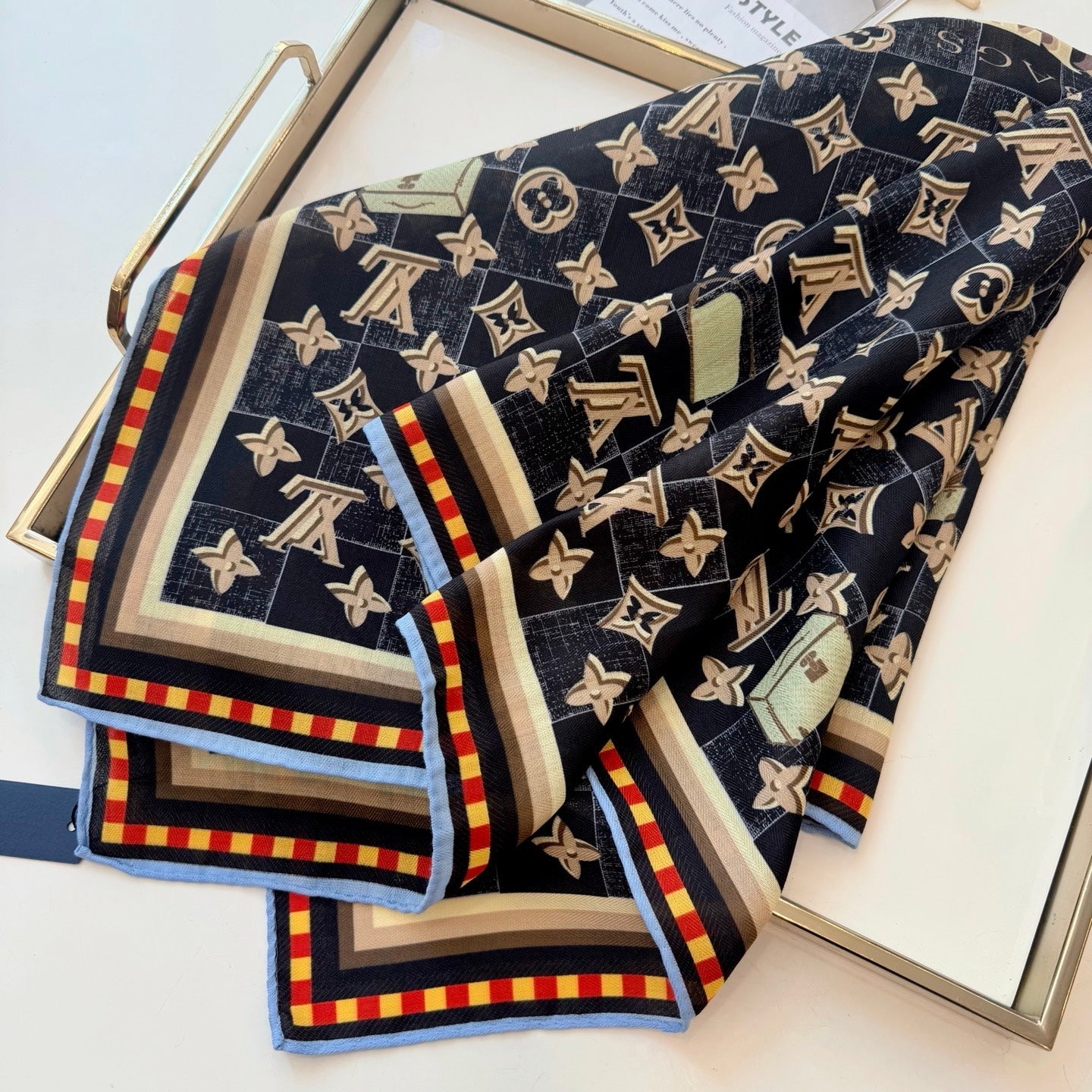 Chessboard Love Long Silk Scarf (Black)