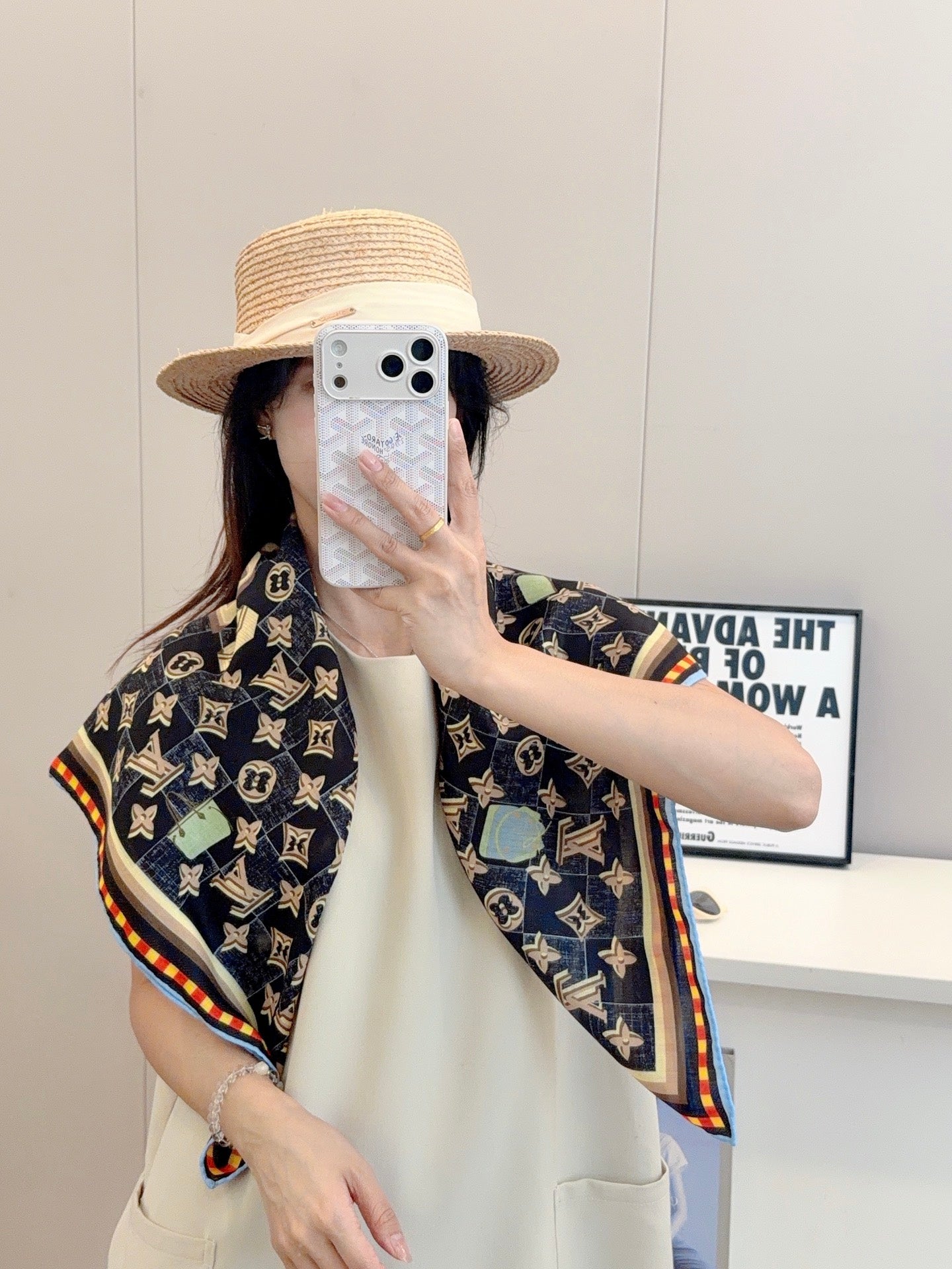 Chessboard Love Long Silk Scarf (Black)