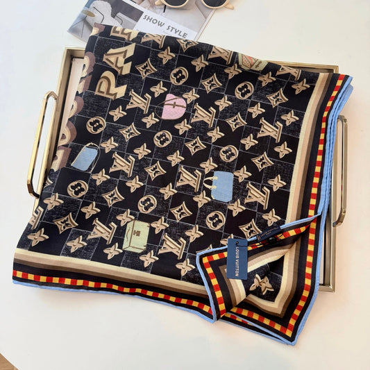 Chessboard Love Long Silk Scarf (Black)