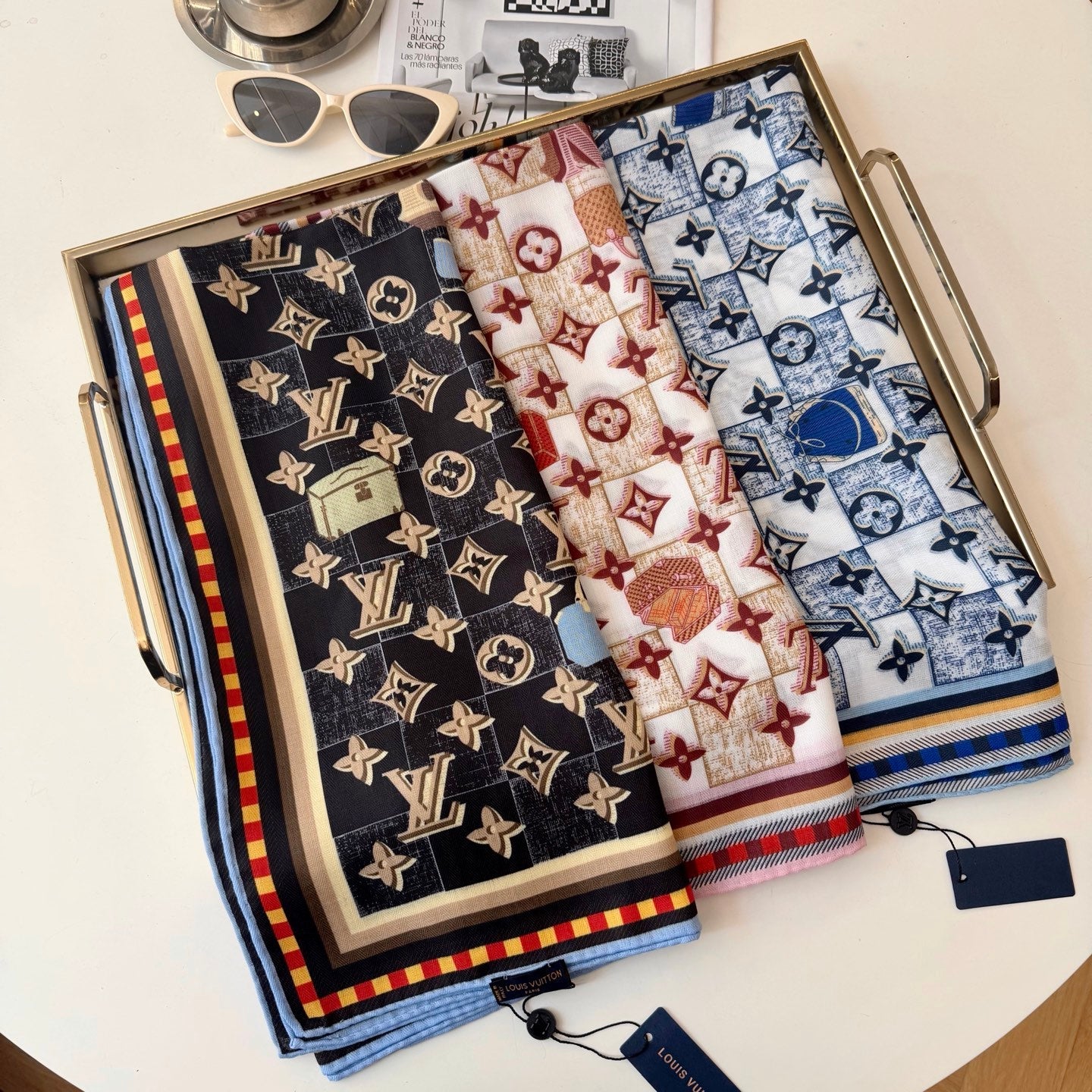 Chessboard Love Long Silk Scarf (Black)