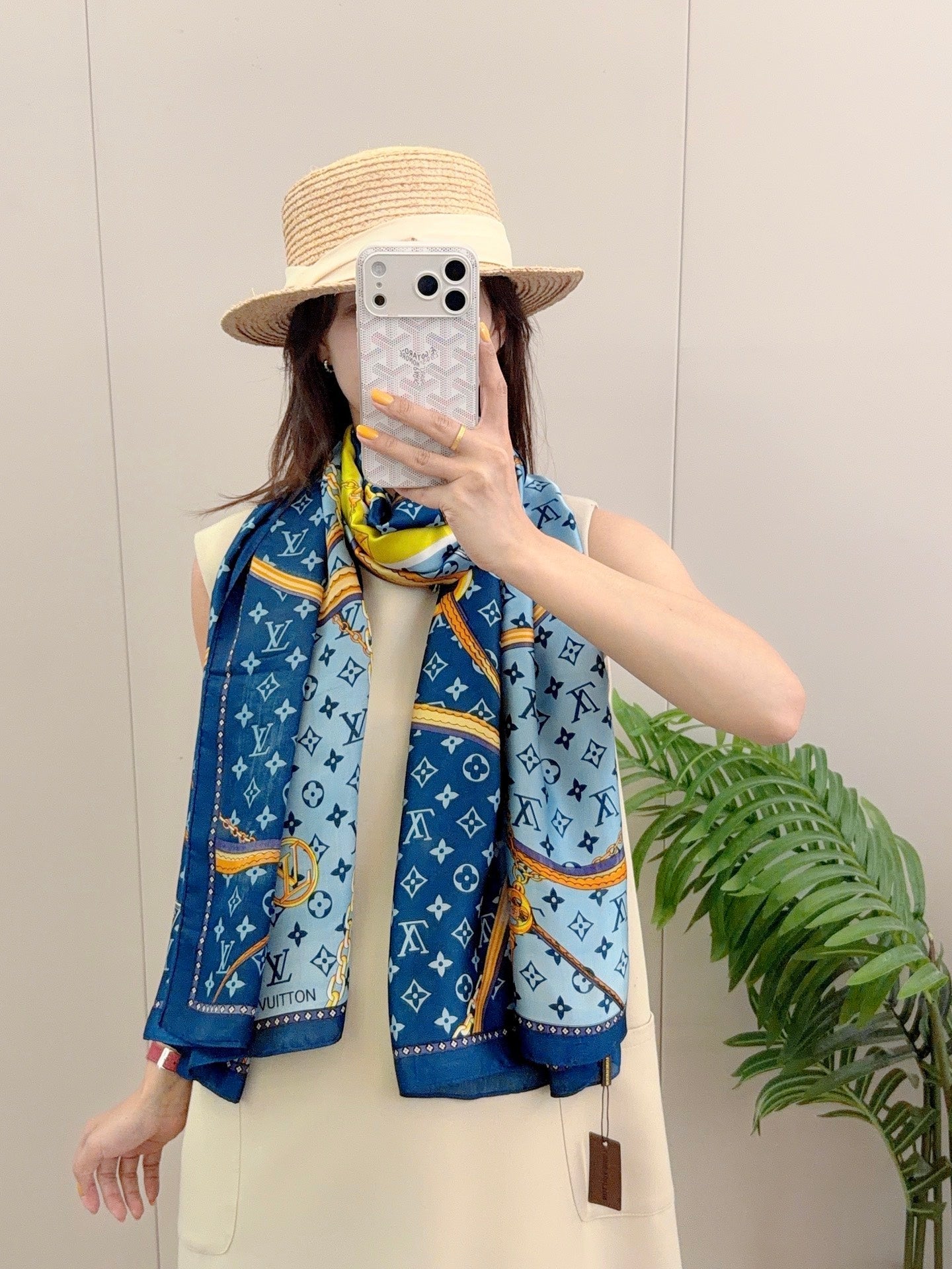 Love Chain Silk Long Scarf (Blue)