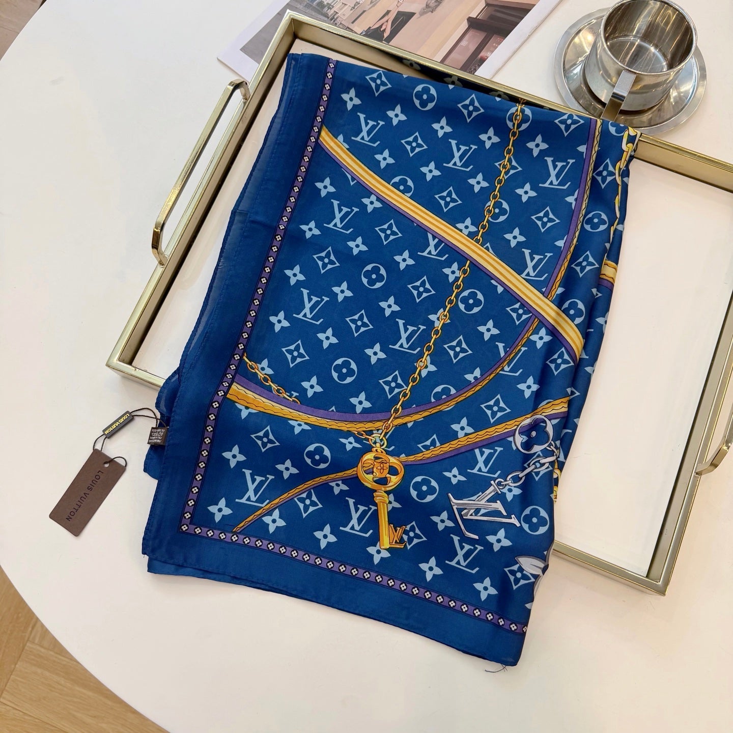 Love Chain Silk Long Scarf (Blue)