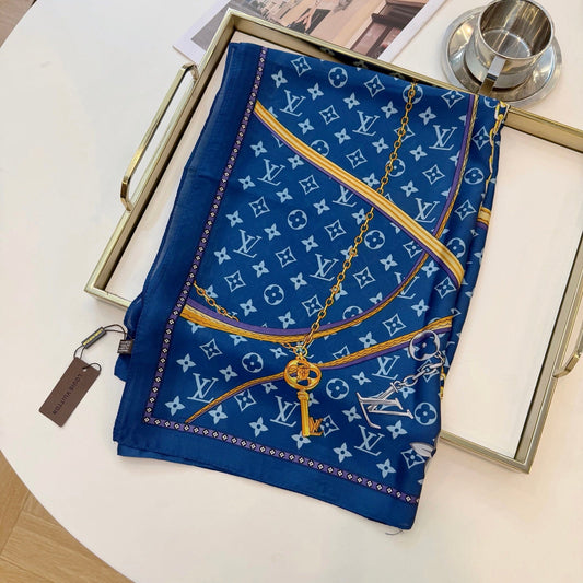 Love Chain Silk Long Scarf (Blue)