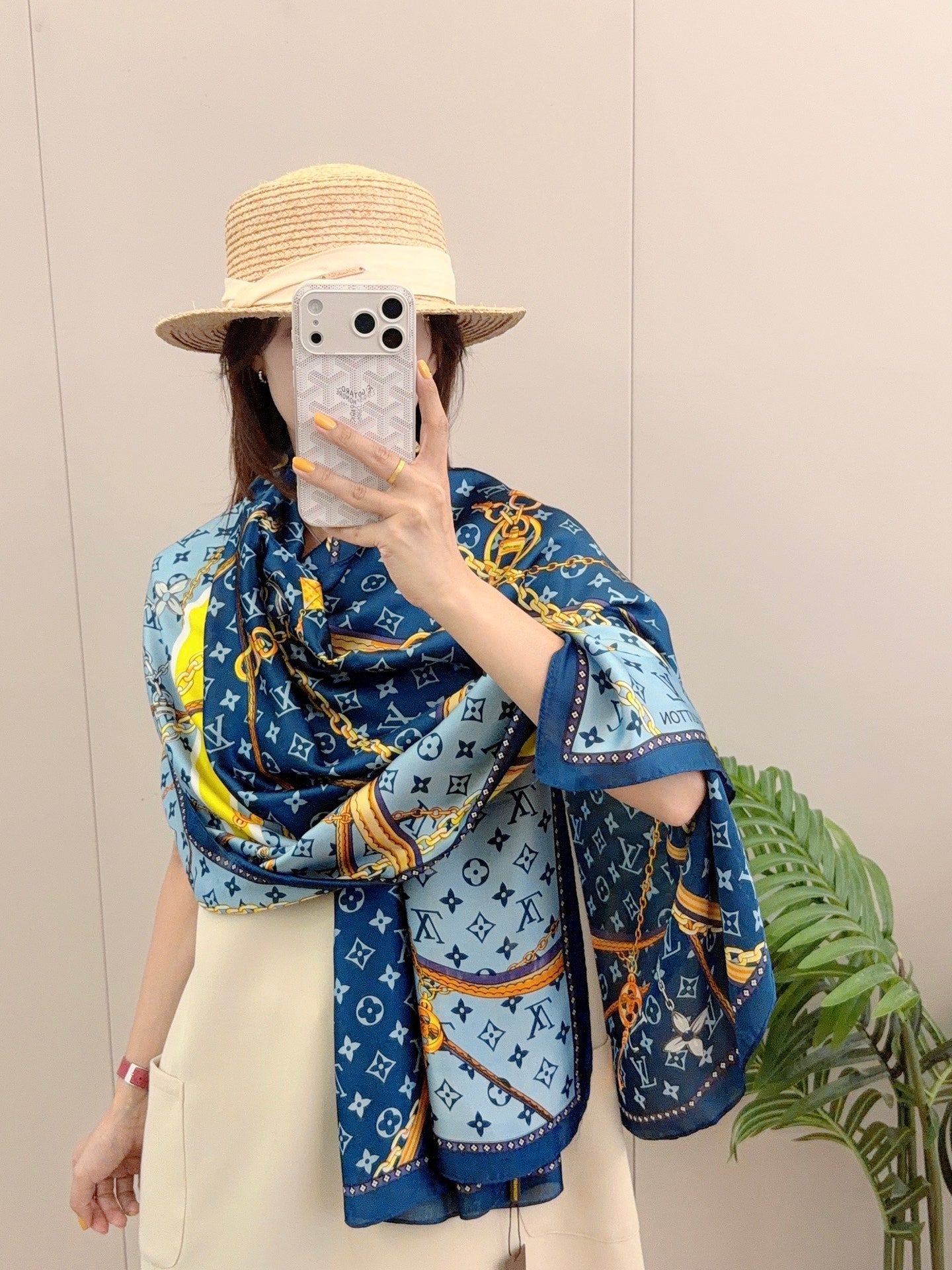 Love Chain Silk Long Scarf (Blue)