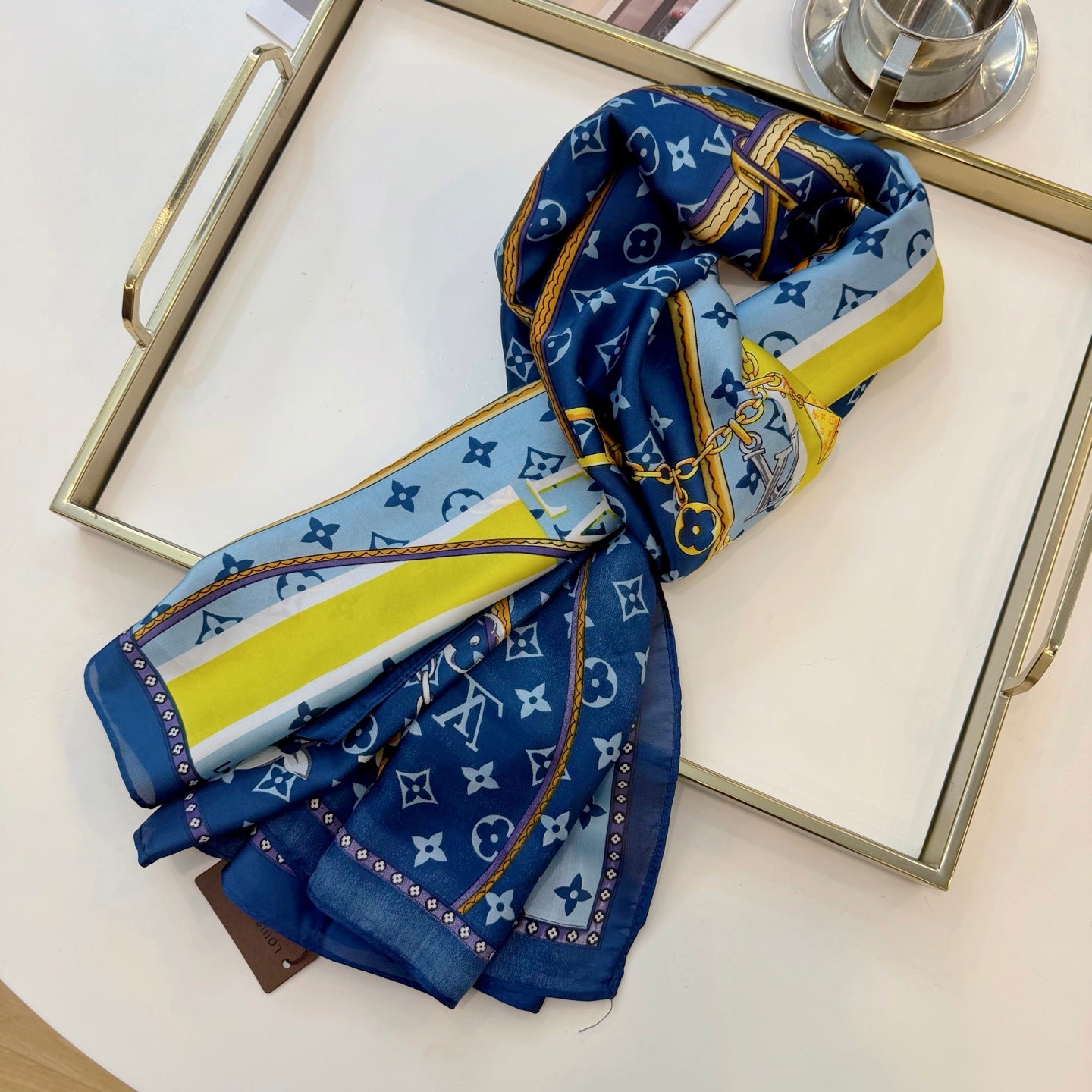 Love Chain Silk Long Scarf (Blue)