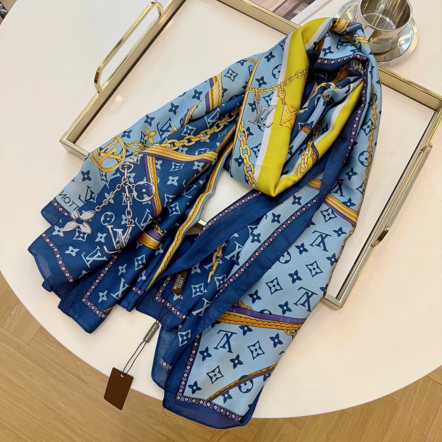Love Chain Silk Long Scarf (Blue)