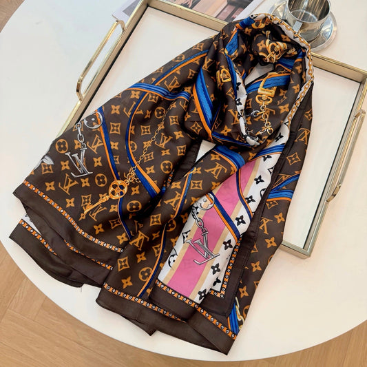 Love Chain Silk Long Scarf (Brown)