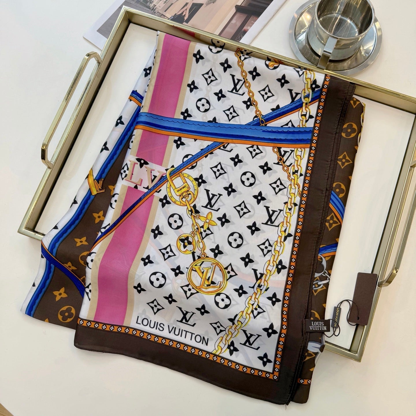 Love Chain Silk Long Scarf (Brown)