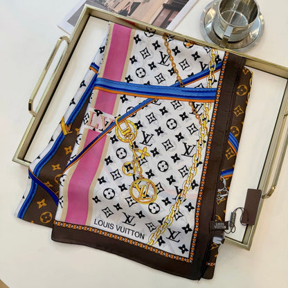 Love Chain Silk Long Scarf (Brown)