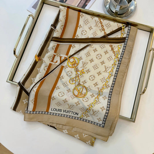 Love Chain Silk Long Scarf (Khaki)
