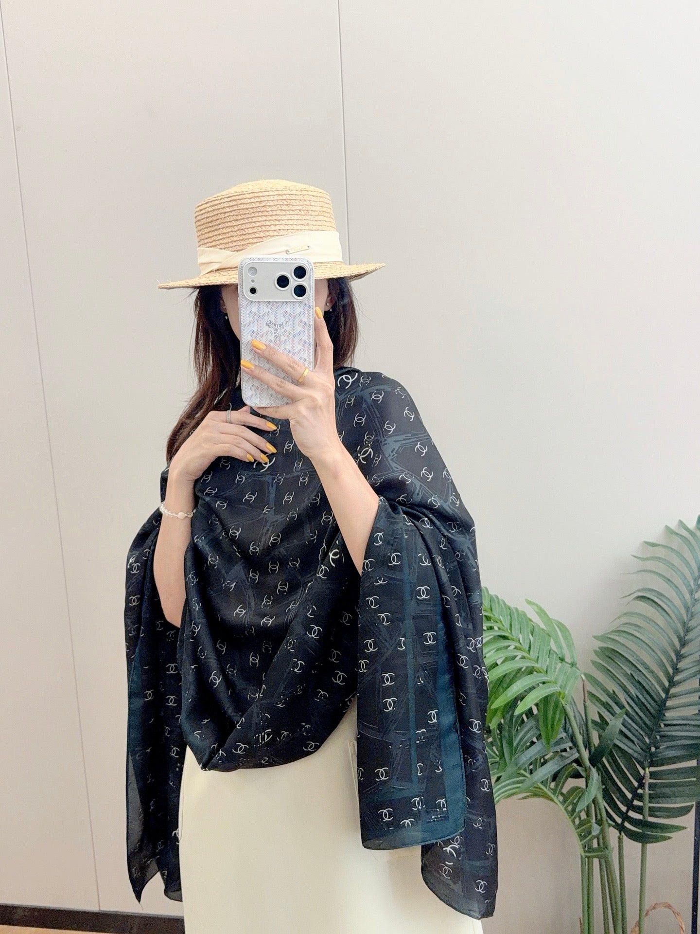 Full CC Silk Long Scarf (Black)