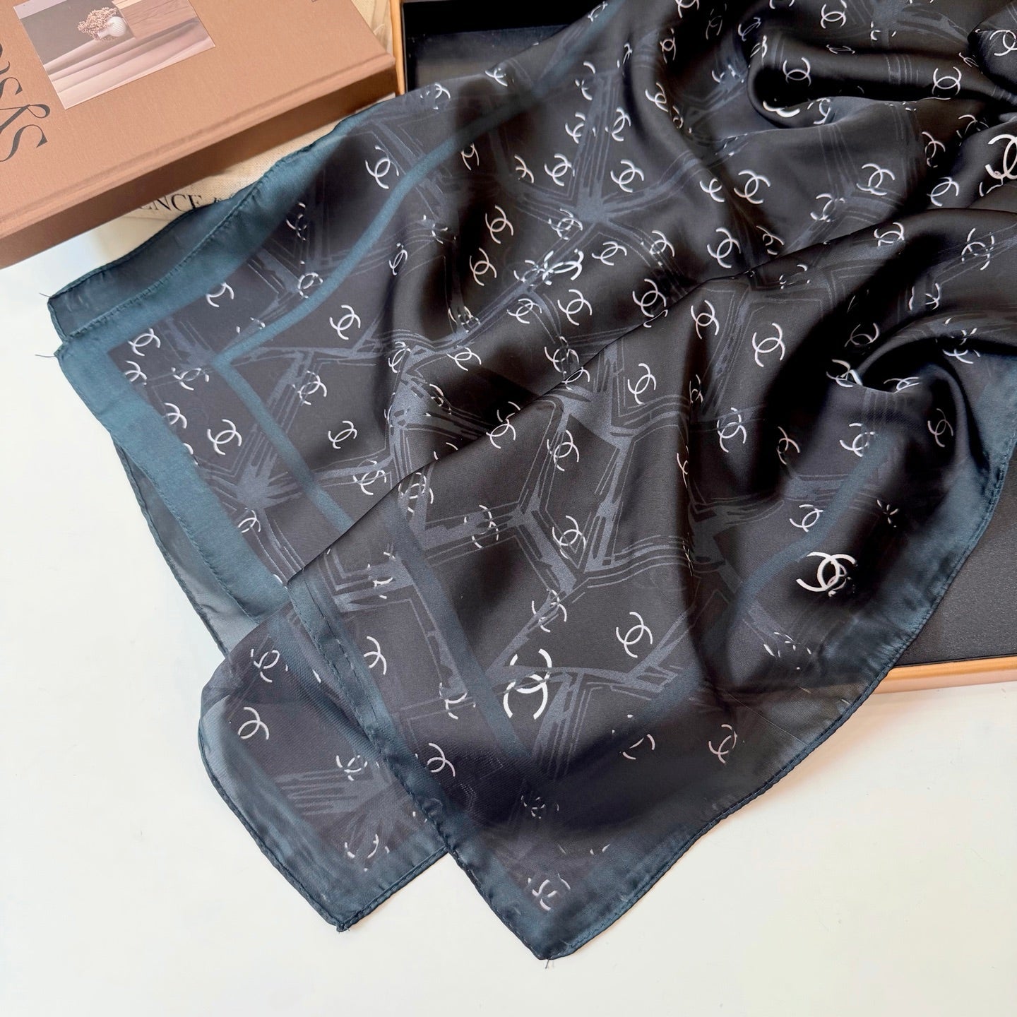 Full CC Silk Long Scarf (Black)