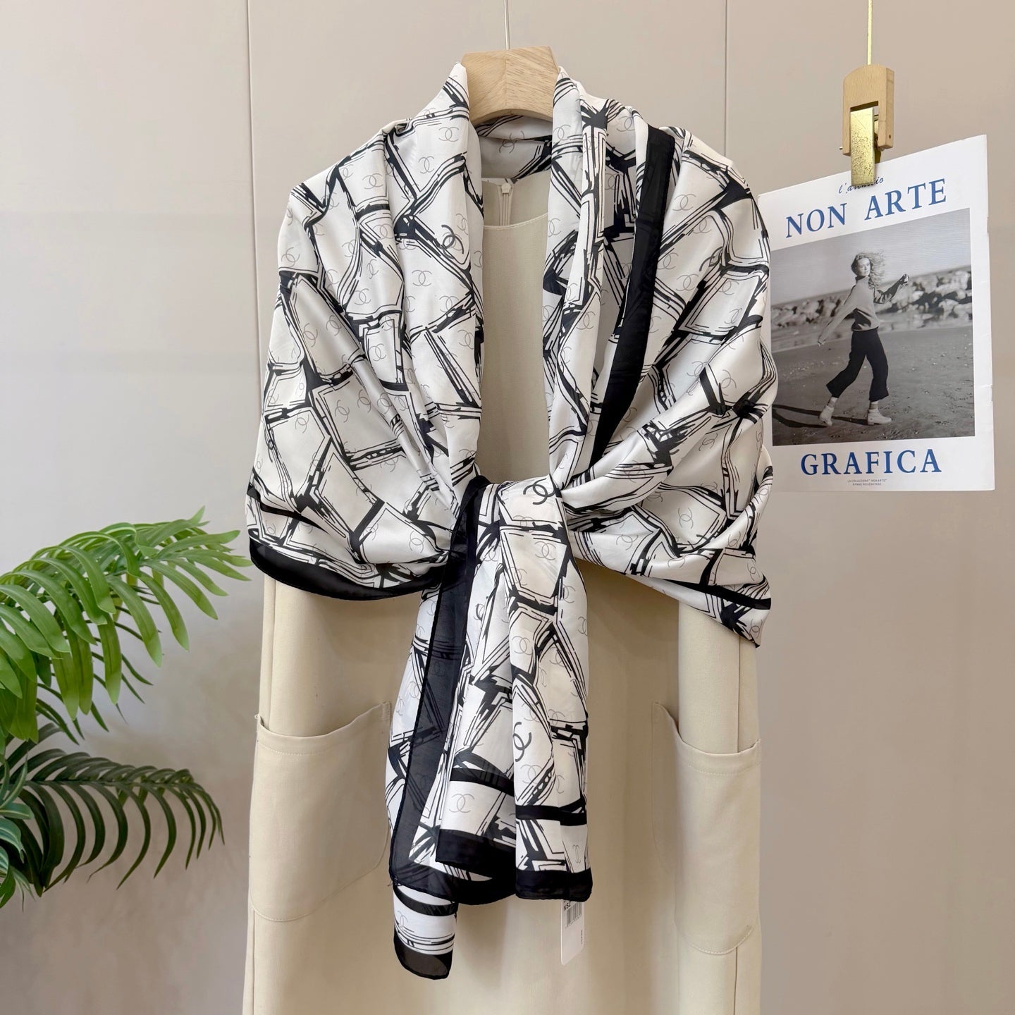 Full CC Silk Long Scarf (White)