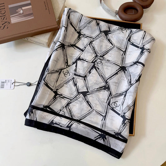 Full CC Silk Long Scarf (White)
