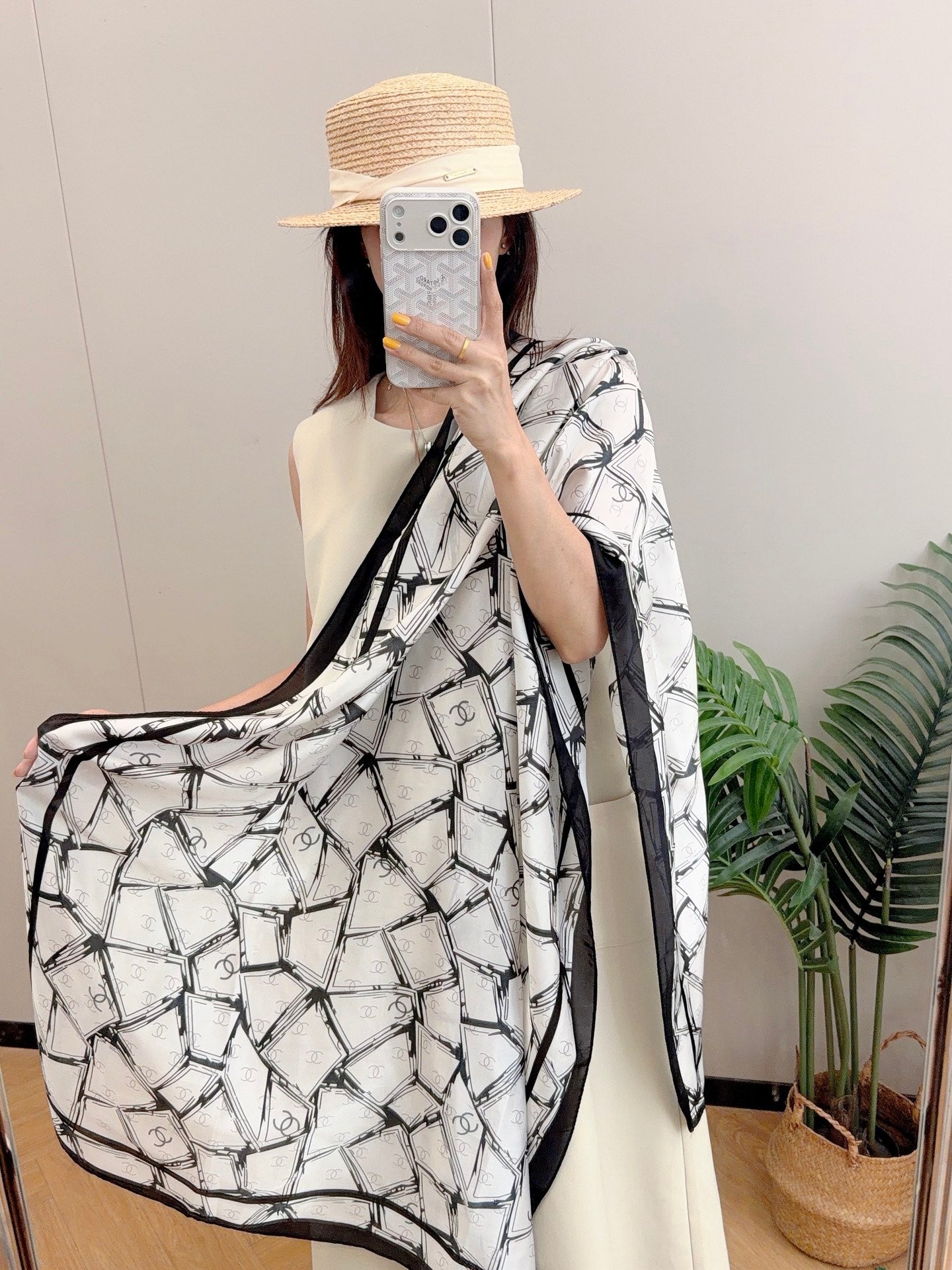 Full CC Silk Long Scarf (White)