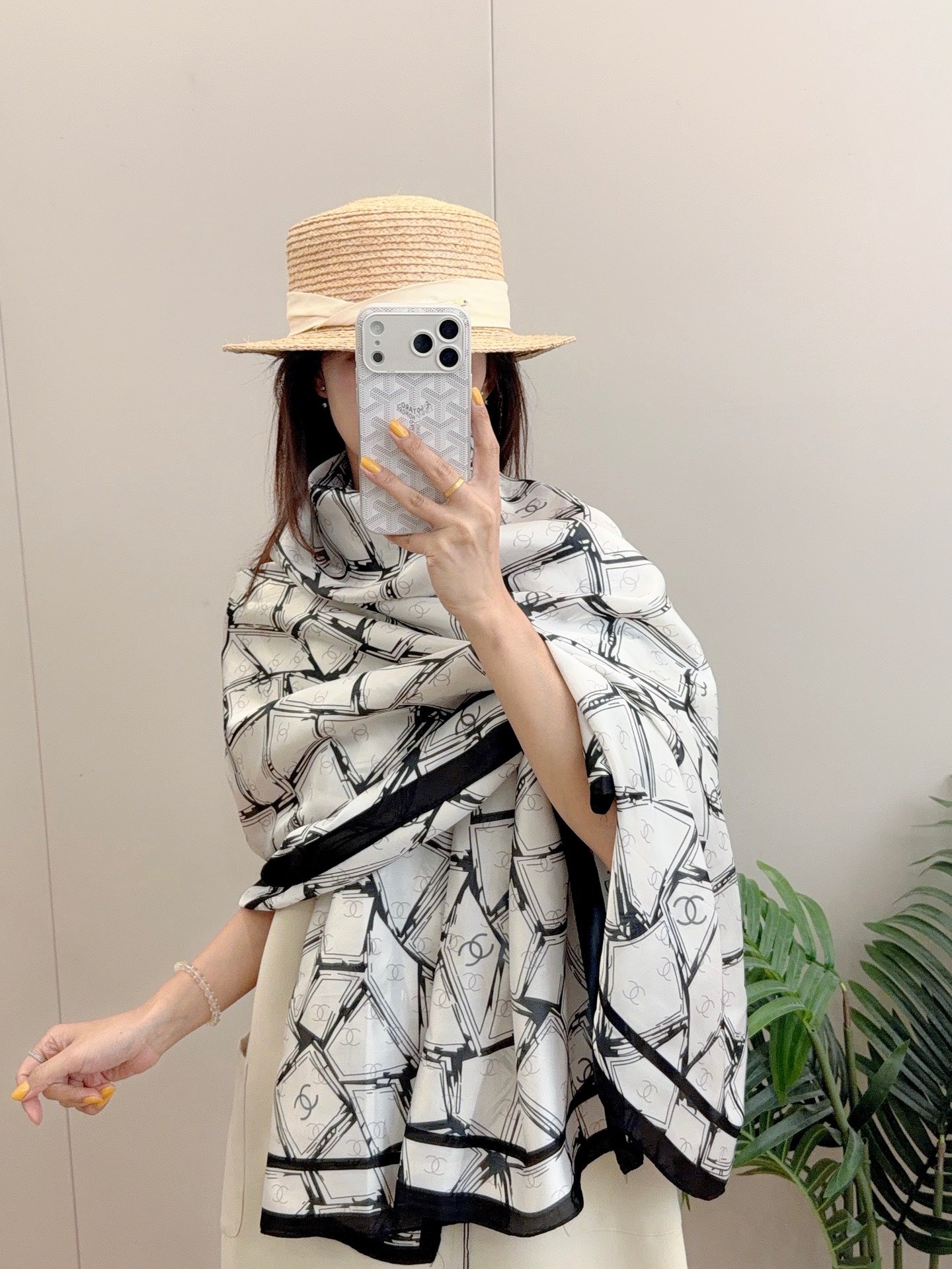 Full CC Silk Long Scarf (White)