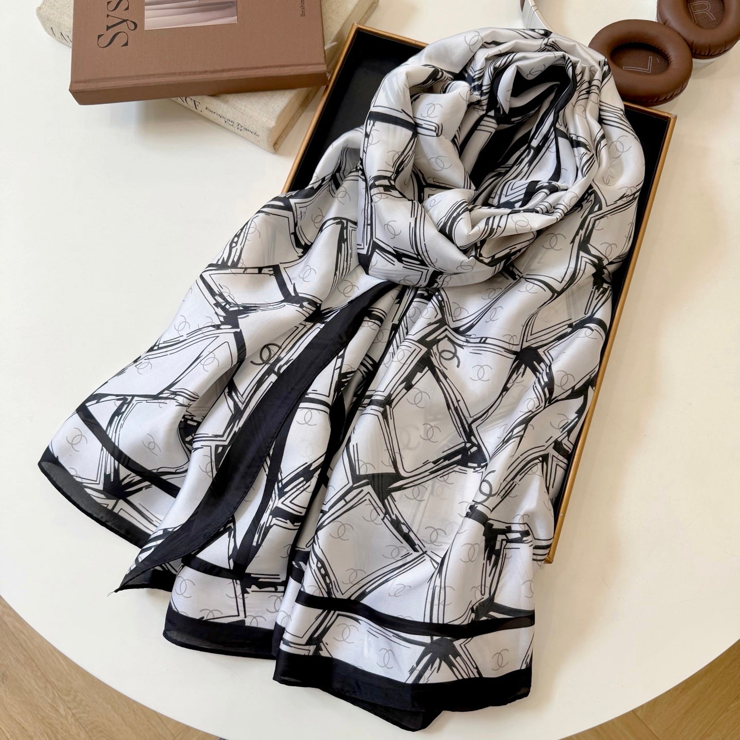 Full CC Silk Long Scarf (White)