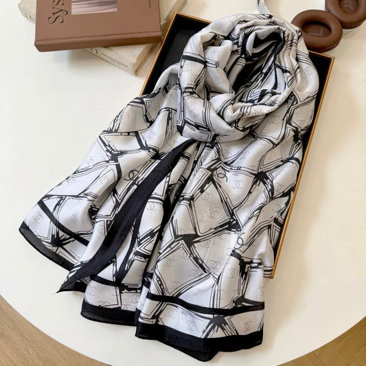 Full CC Silk Long Scarf (White)