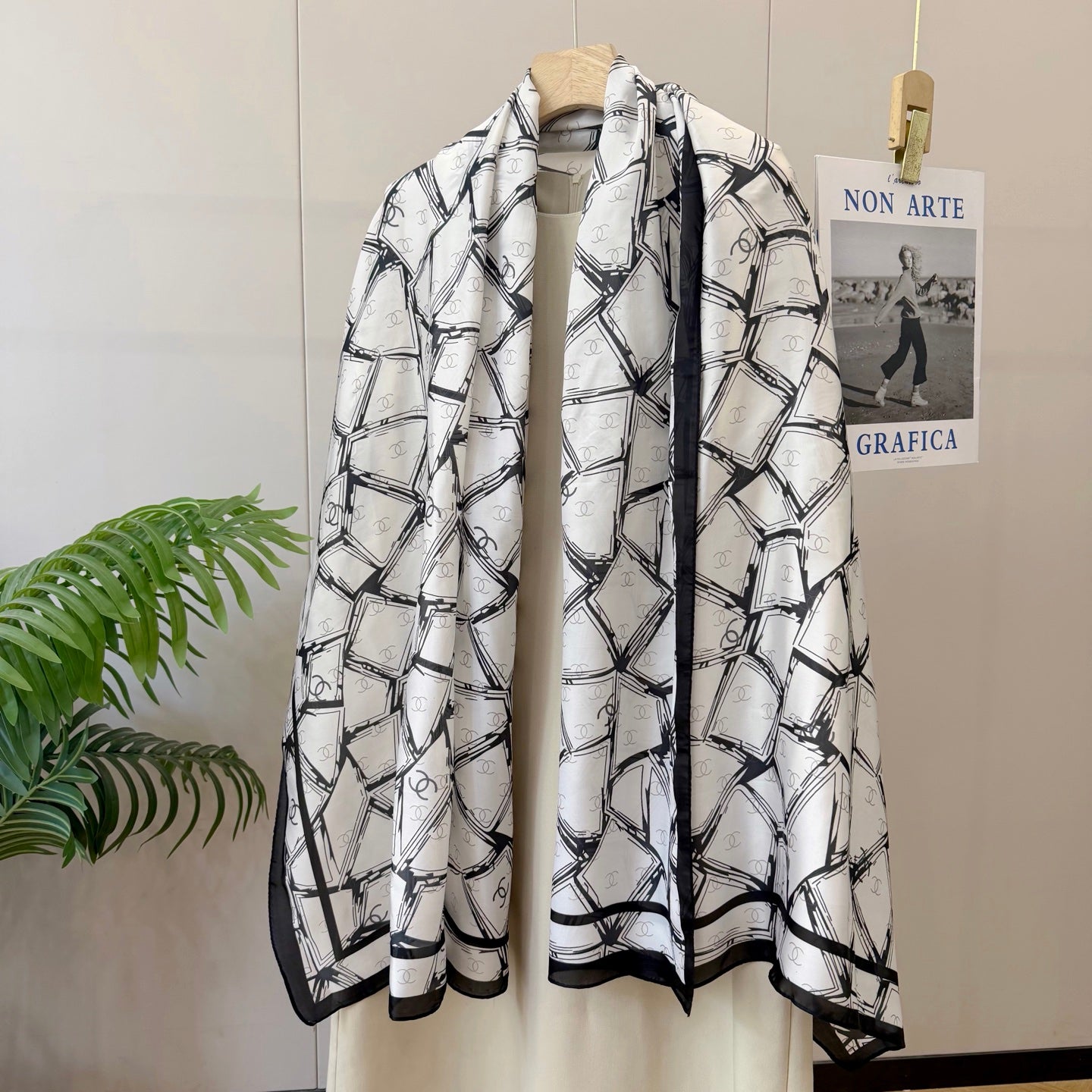 Full CC Silk Long Scarf (White)