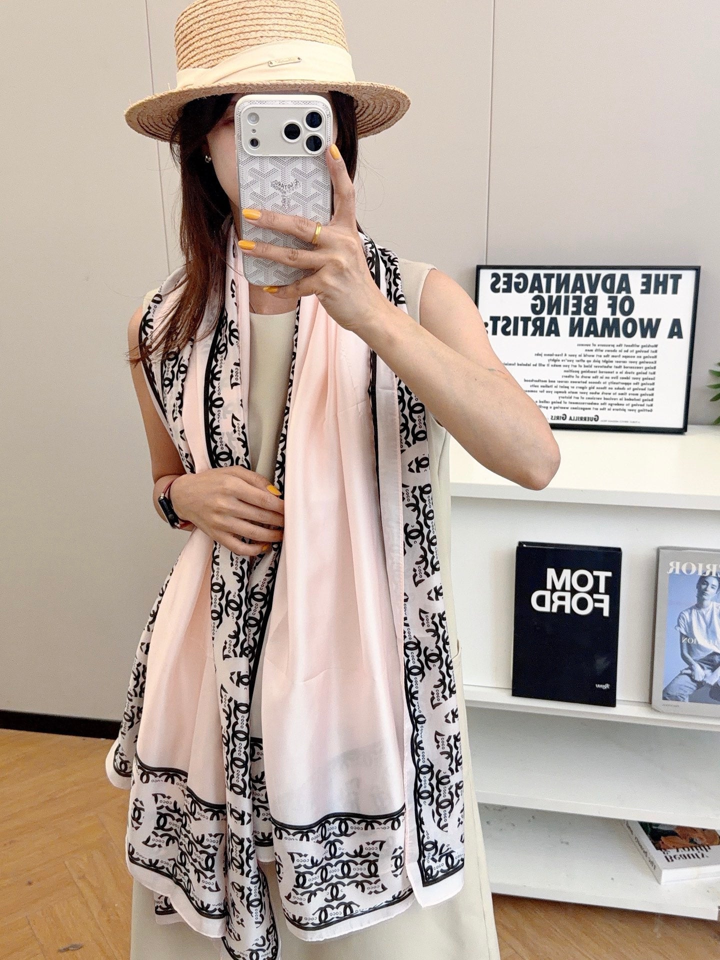 CC Pink Girl Silk Long Scarf